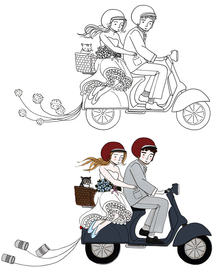 vespa drawings Vespa riders for the homepage click for detail 